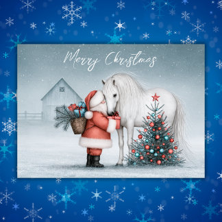 Tomte och vit häst Magisk vinter jul Helgkort