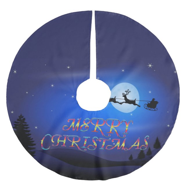 Tomte över en blå måne julgransmatta borstad polyester (Framsidan)