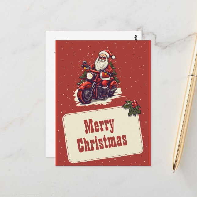 Tomte på cykel tecknad film vykort (Fram/Back In Situ)