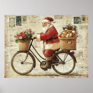 Tomte på cykel, vintage, poster