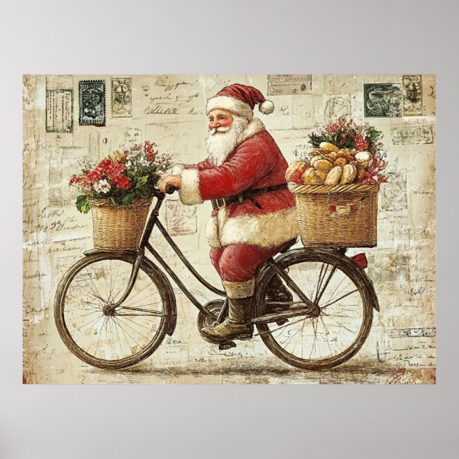Tomte på cykel, vintage, poster (Framsidan)