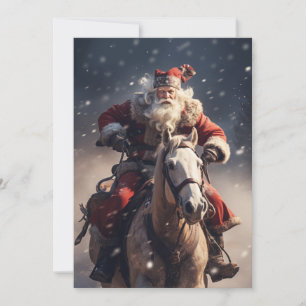 Tomte på en häst julkort