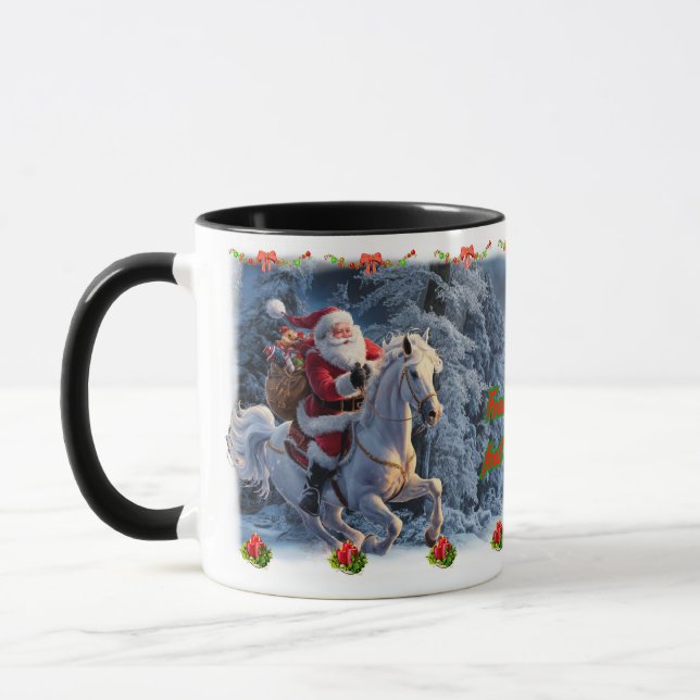 Tomte på en häst på en keramisk kaffekopp  (Vänster)