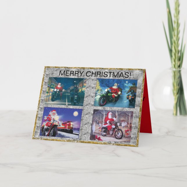 Tomte på en motorcykel julkort kort (Framsida)