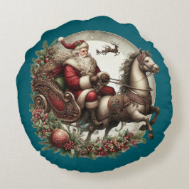 Tomte på en släde och en häst rund kudde