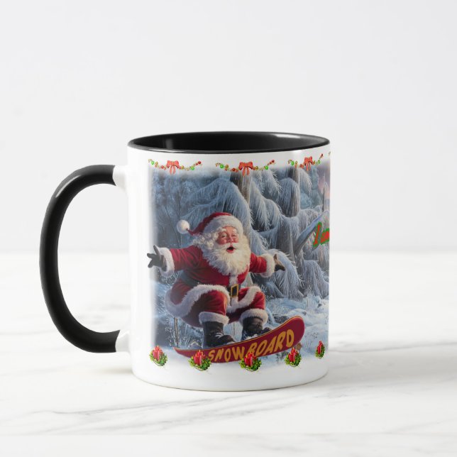 Tomte på en Snöboard på en Keramisk Kopp  (Vänster)