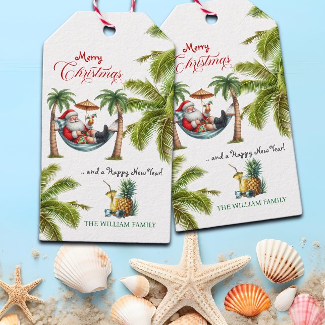 Tomte på en tropisk ö jul presentetikett (Skapare uppladdad)