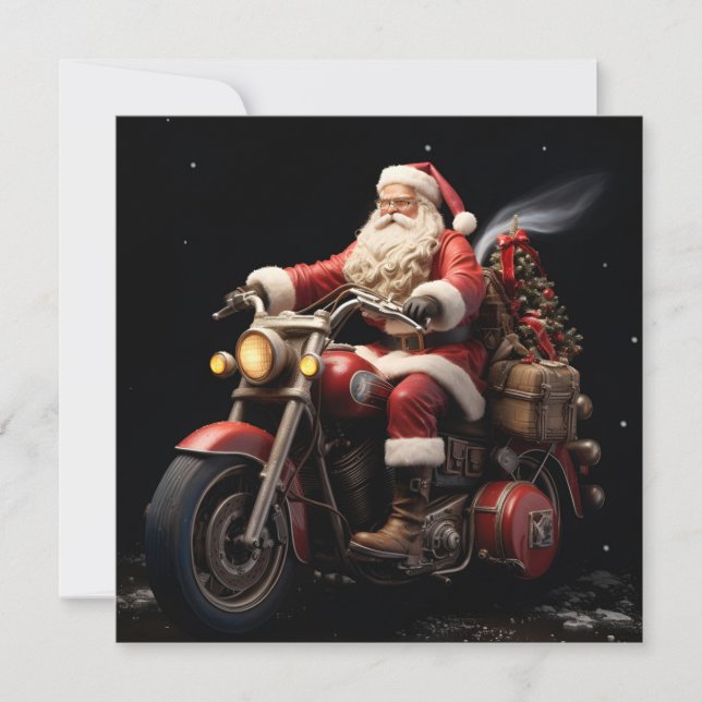 Tomte på motorcykel högtidlig hälsningskort julkort (Framsida)