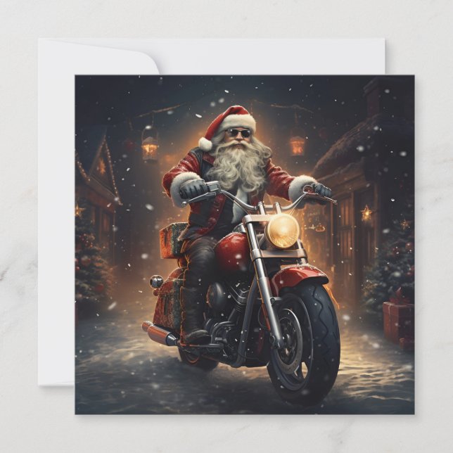 Tomte på motorcykel julhälsningskort julkort (Framsida)