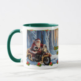 Tomte på motorcykel på en keramisk kaffekopp
