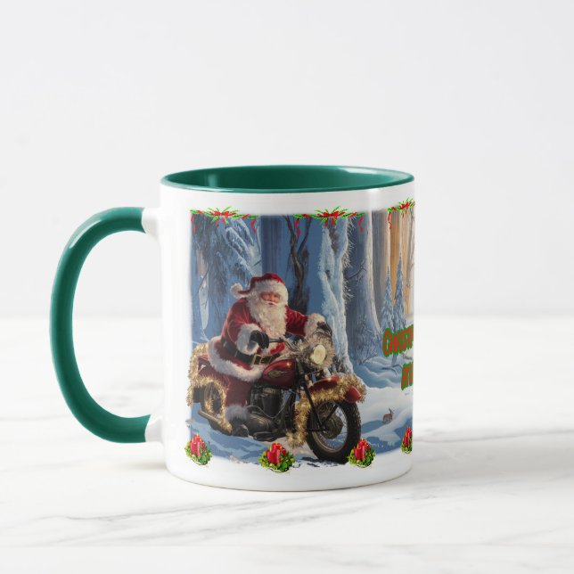 Tomte på motorcykel på en keramisk kaffekopp (Vänster)