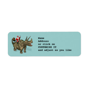 Tomte på ridande Triceratops Returadress Etikett