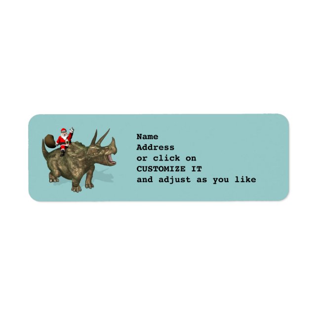 Tomte på ridande Triceratops Returadress Etikett (Framsidan)