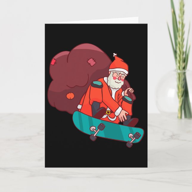 Tomte på skateboard Roligt julpresent  Kort (Framsida)