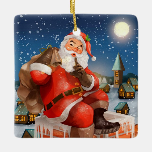 Tomte på skorsten julgransprydnad keramik (Framsida)