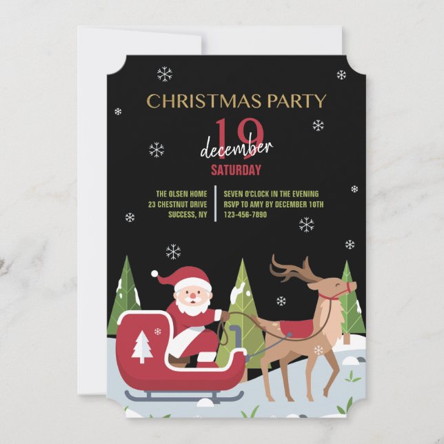 Tomte på släde julfest inbjudningar (Framsida)