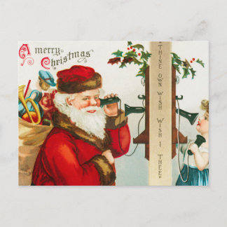 Tomte på snurra telefon lyssnar på barn helg vykort