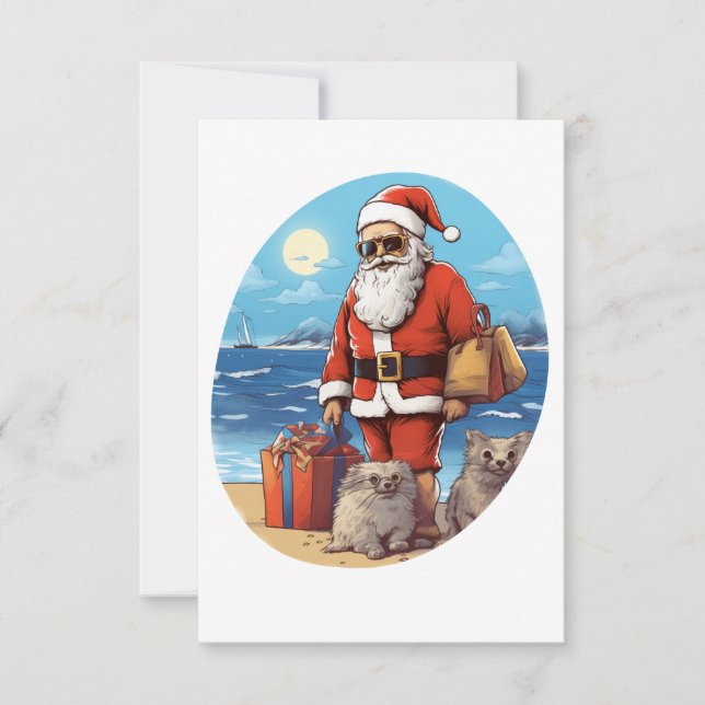 Tomte på stranden sommarlov jul tack kort (Framsida)