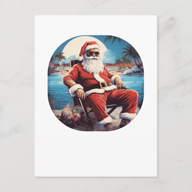 Tomte på stranden sommarlov jul vykort (Framsida)