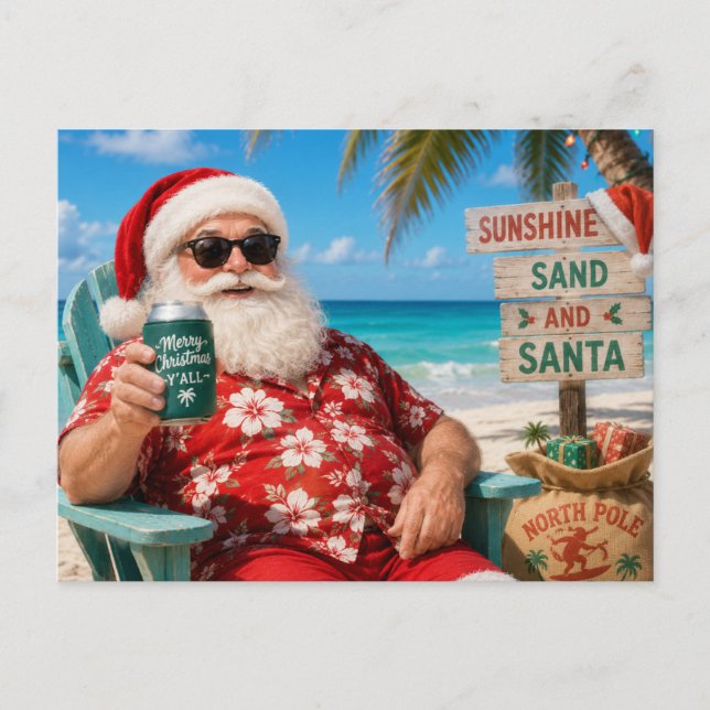 Tomte på strandutsikt julfest  vykort (Framsida)