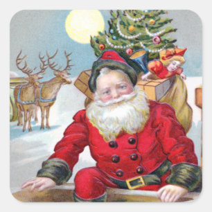 Tomte på taket fyrkantigt klistermärke