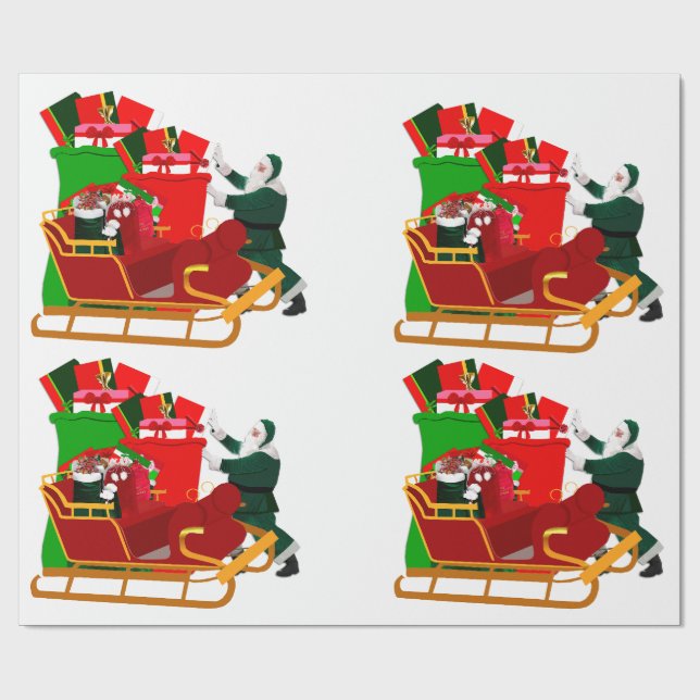 Tomte packar sin släde presentpapper (Platt)