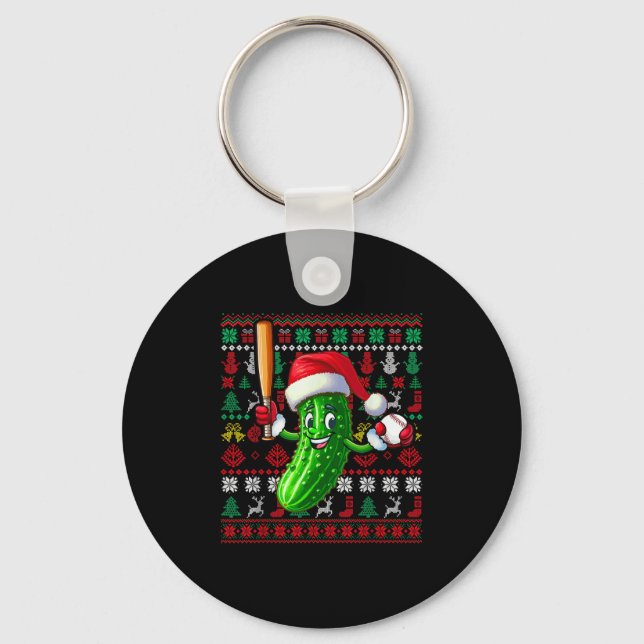 Tomte Pickle Spelar Baseboll Xmas Spelare Vegan Sw Nyckelring (Framsida)