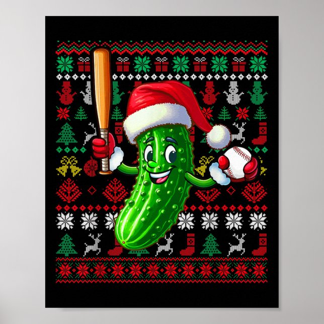 Tomte Pickle Spelar Baseboll Xmas Spelare Vegan Sw Poster (Framsidan)