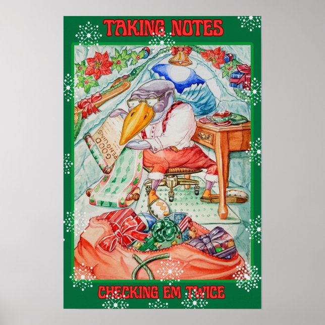 TOMTE PINGVIN TAR NOTER KONTROLLERAR DEM TVÅ GÅNGE POSTER (Framsidan)