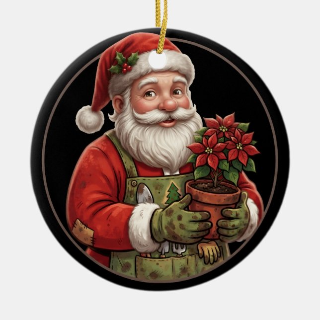 Tomte Poinsettia Julgransprydnad Keramik (Framsidan)