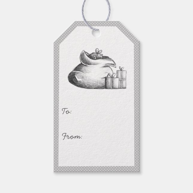 Tomte presenter Jul till från Presentetikett (Framsidan)