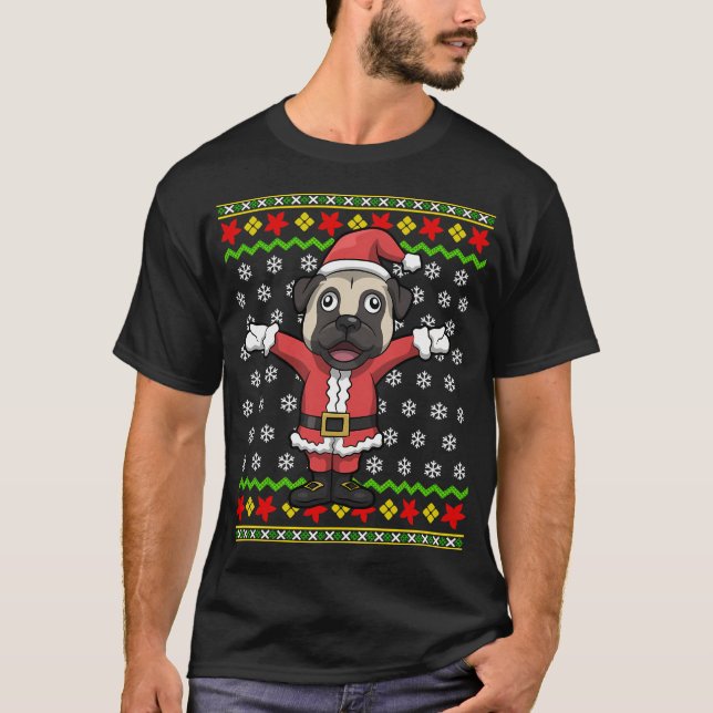 Tomte Pug Hund Ful Jul T Shirt (Framsida)