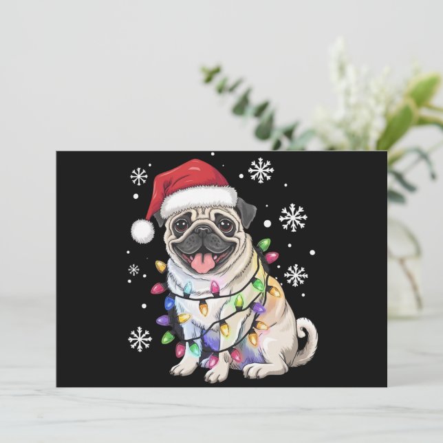 Tomte Pug Julbelysning Jul Hund Älskare  Julkort (Stående Fram)