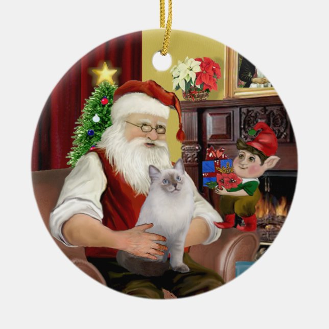 Tomte - Ragdoll-katt (blå segelpunktsfärg) Julgransprydnad Keramik (Framsidan)