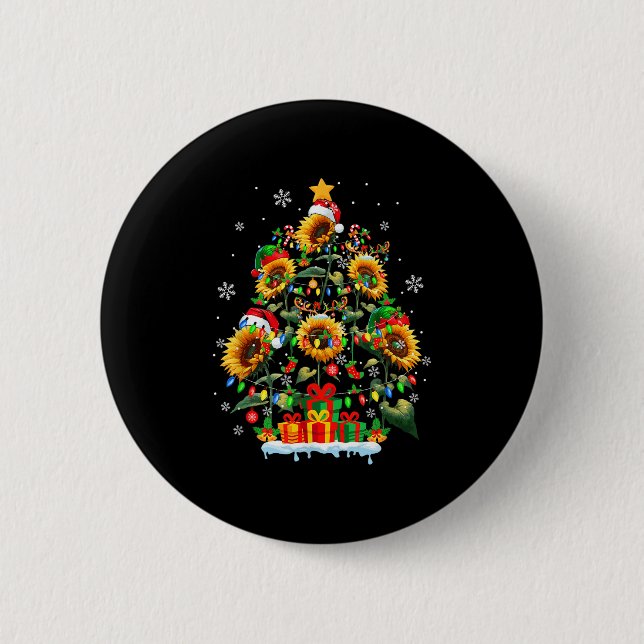 Tomte Ren Älva Solrosor Som Julgran Blommor Knapp (Framsida)