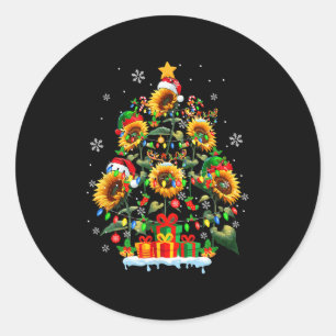 Tomte Ren Älva Solrosor Som Julgran Blommor Runt Klistermärke