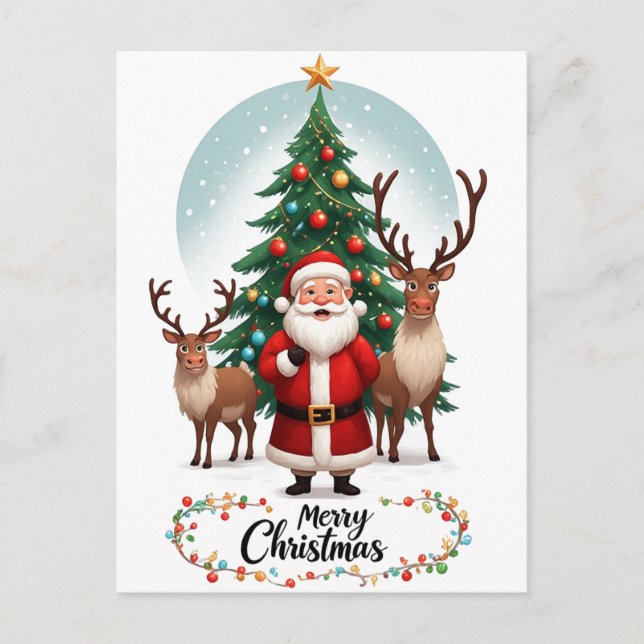 Tomte Ren Julgran Holiday Vykort (Framsida)
