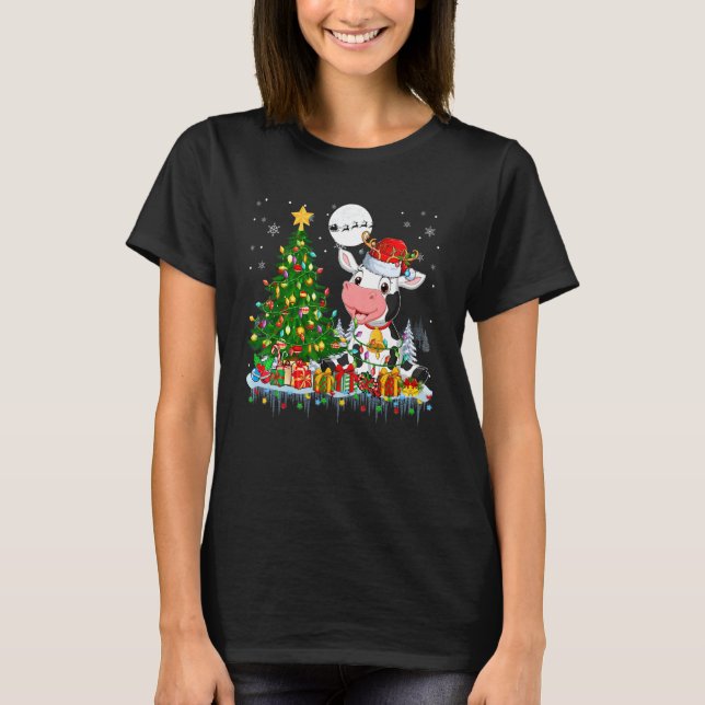 Tomte Ren Ko Julgran Ljus Bonde Familj T Shirt (Framsida)
