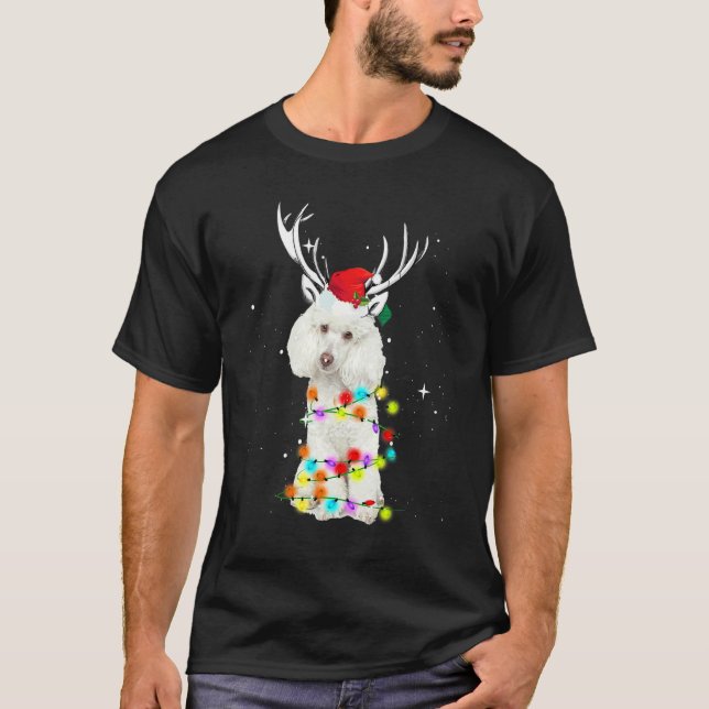 Tomte Ren Pudel Julbelysning Xmas T Shirt (Framsida)