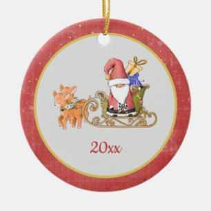 Tomte Ren Sled År Namn Julgransprydnad Keramik