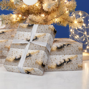 Tomte Ren Sleigh Guld Stjärnor Jul Presentpapper