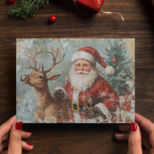 Tomte Ren Vintage Decoupage Jul Vykort