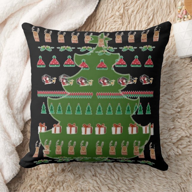Tomte Renar Röd Grön Julgranar Kudde (Filt)
