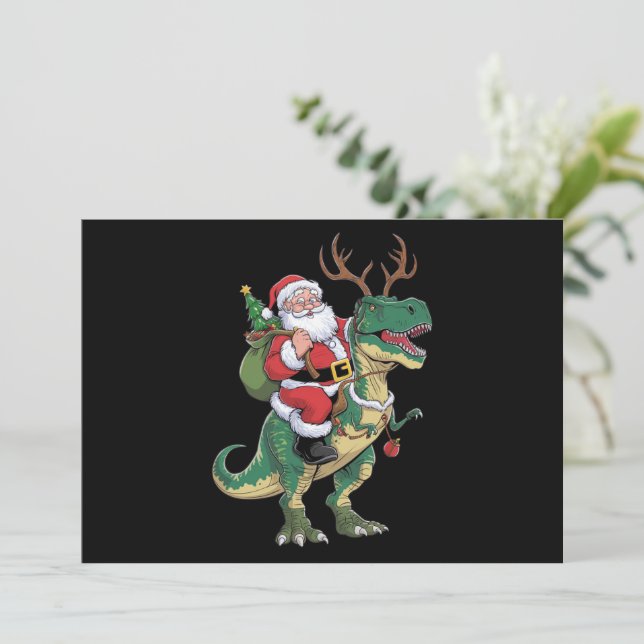 Tomte ridande dinosaurie T-Rex jul Xmas trupp Julkort (Stående Fram)