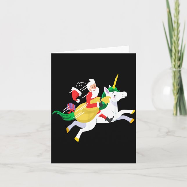 Tomte Ridande En Enhörning Roligt Julpresent  Kort (Framsida)