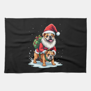 Tomte Ridande Engelsk Bulldog Jul Xmas Pojkar G Kökshandduk