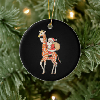 Tomte ridande giraff jul xmas högtids säsong julgransprydnad keramik