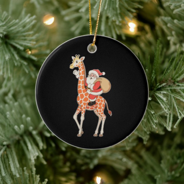 Tomte ridande giraff jul xmas högtids säsong julgransprydnad keramik (Träd)