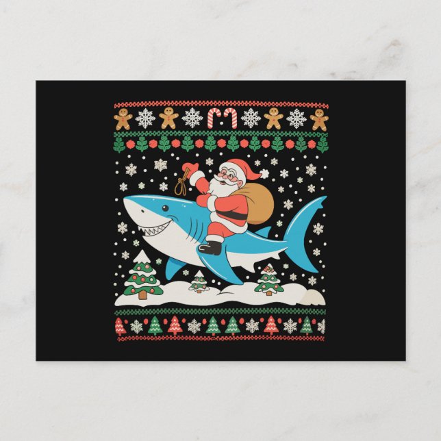 Tomte Ridande Haj Fult Jul Xmas Högtid Helg Vykort (Framsida)