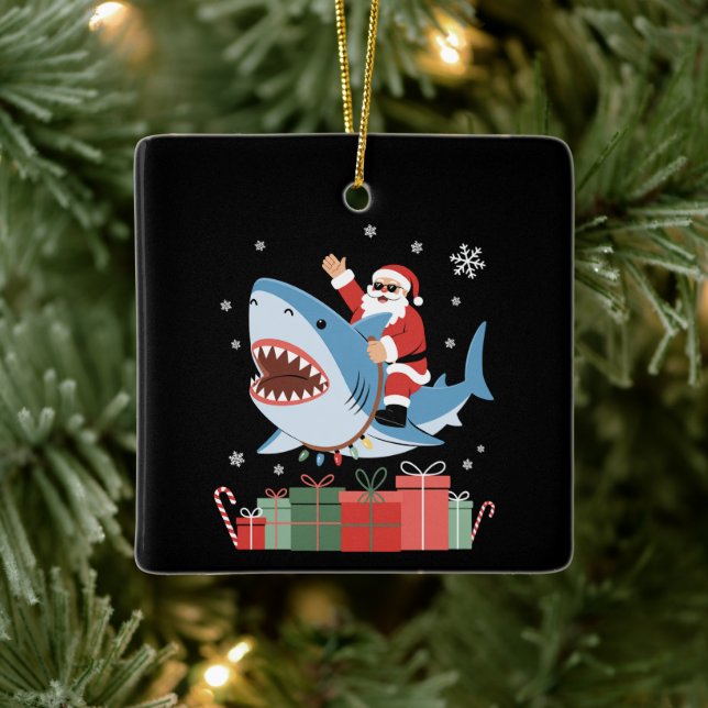 Tomte Ridande Haj Jul Pyjamas Söt Ocean  Julgransprydnad Keramik (Träd)